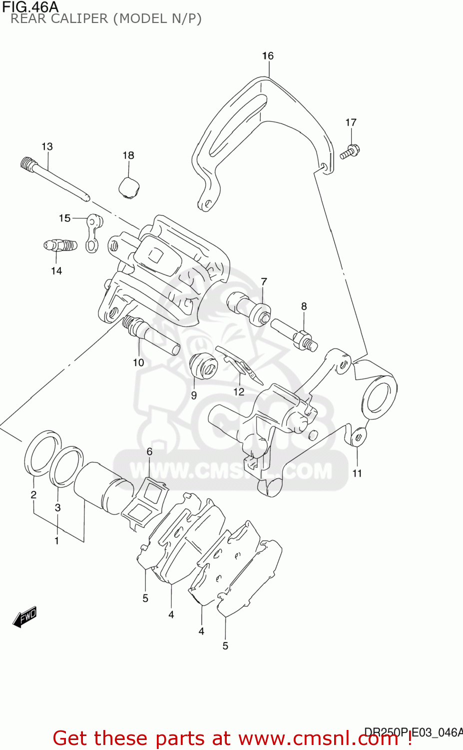REAR CALIPER (MODEL N/P) DR250 1992 (N) USA (E03)