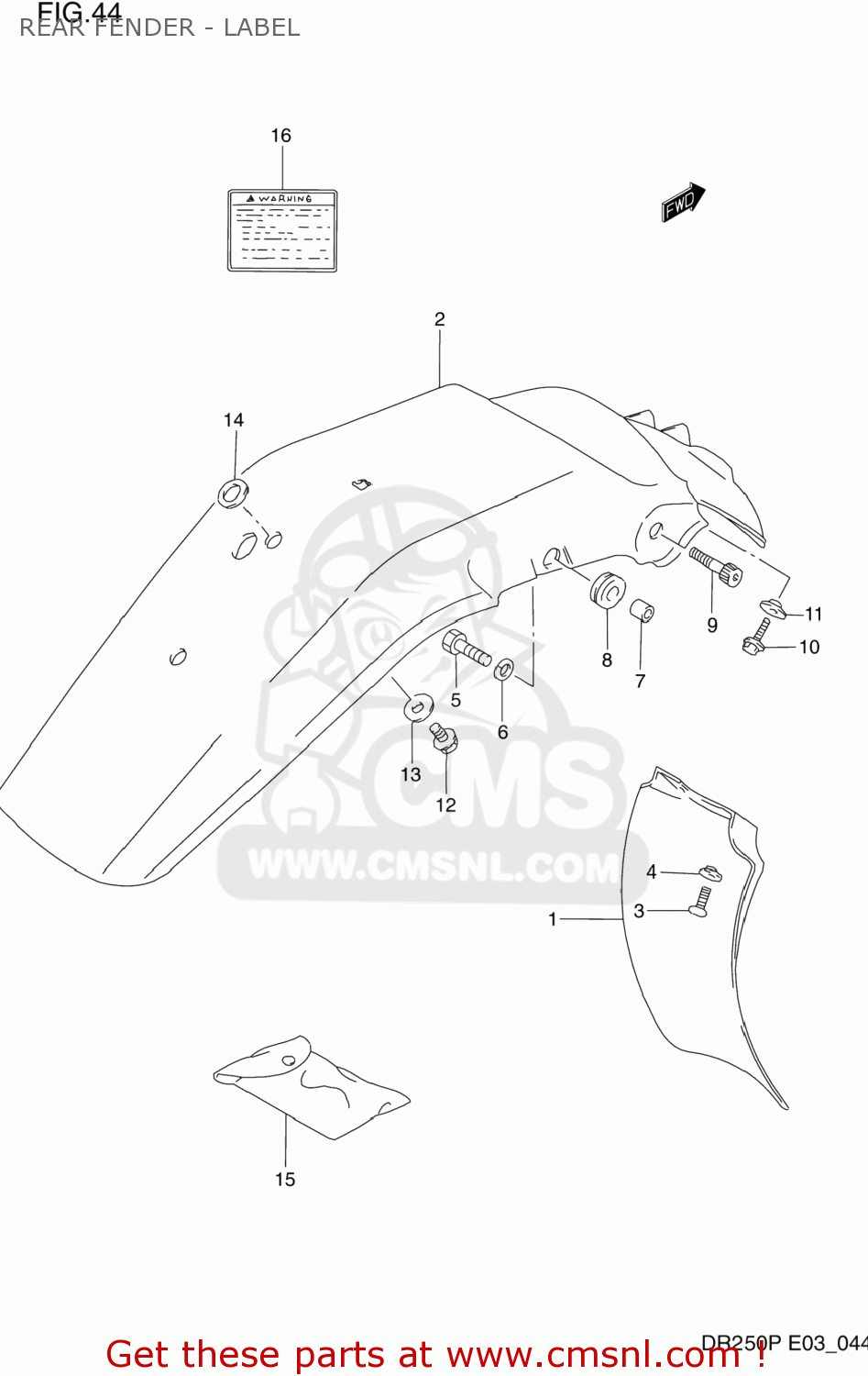 REAR FENDER - LABEL DR250 1992 (N) USA (E03)
