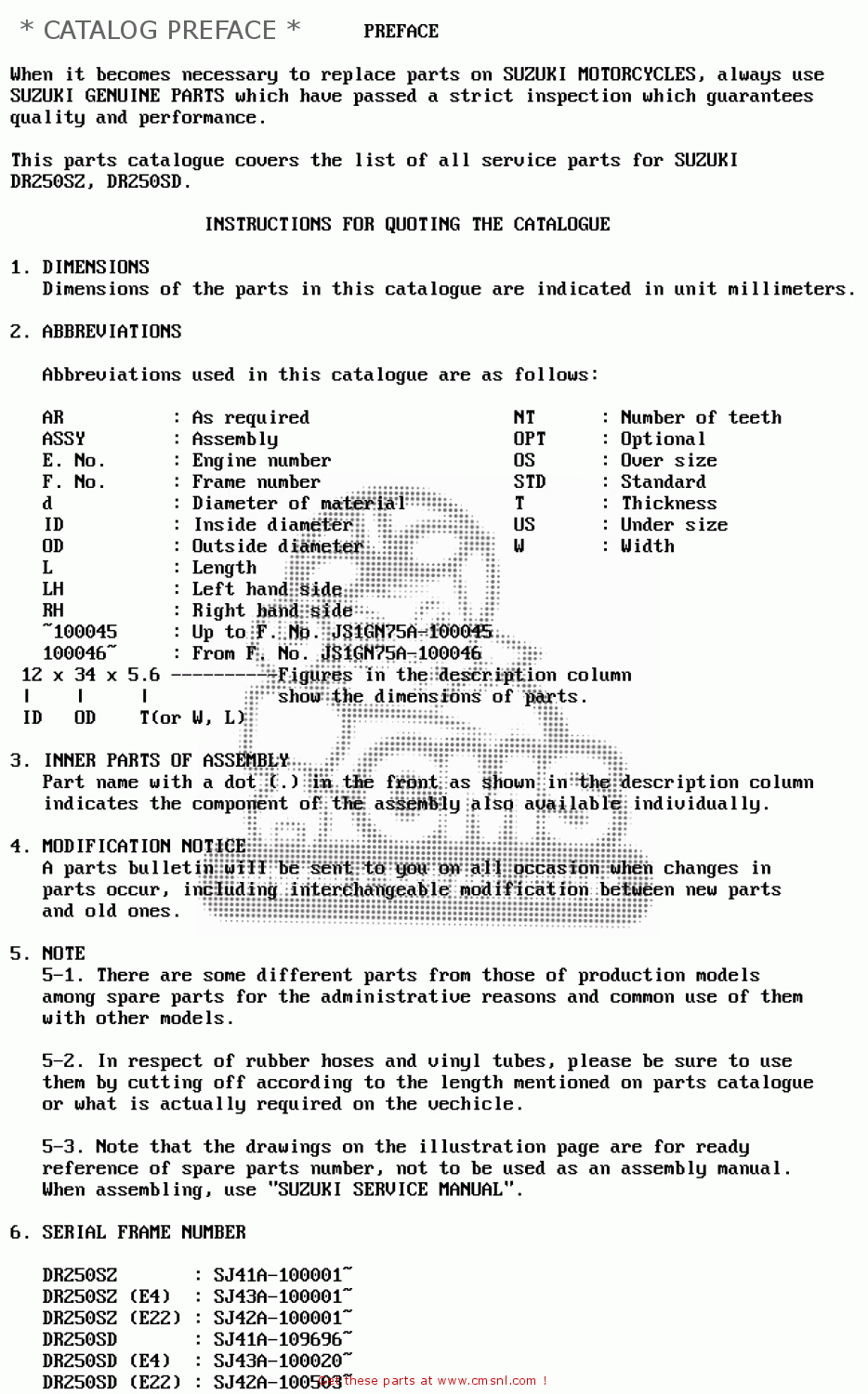 * CATALOG PREFACE * DR250S 1982 (Z)