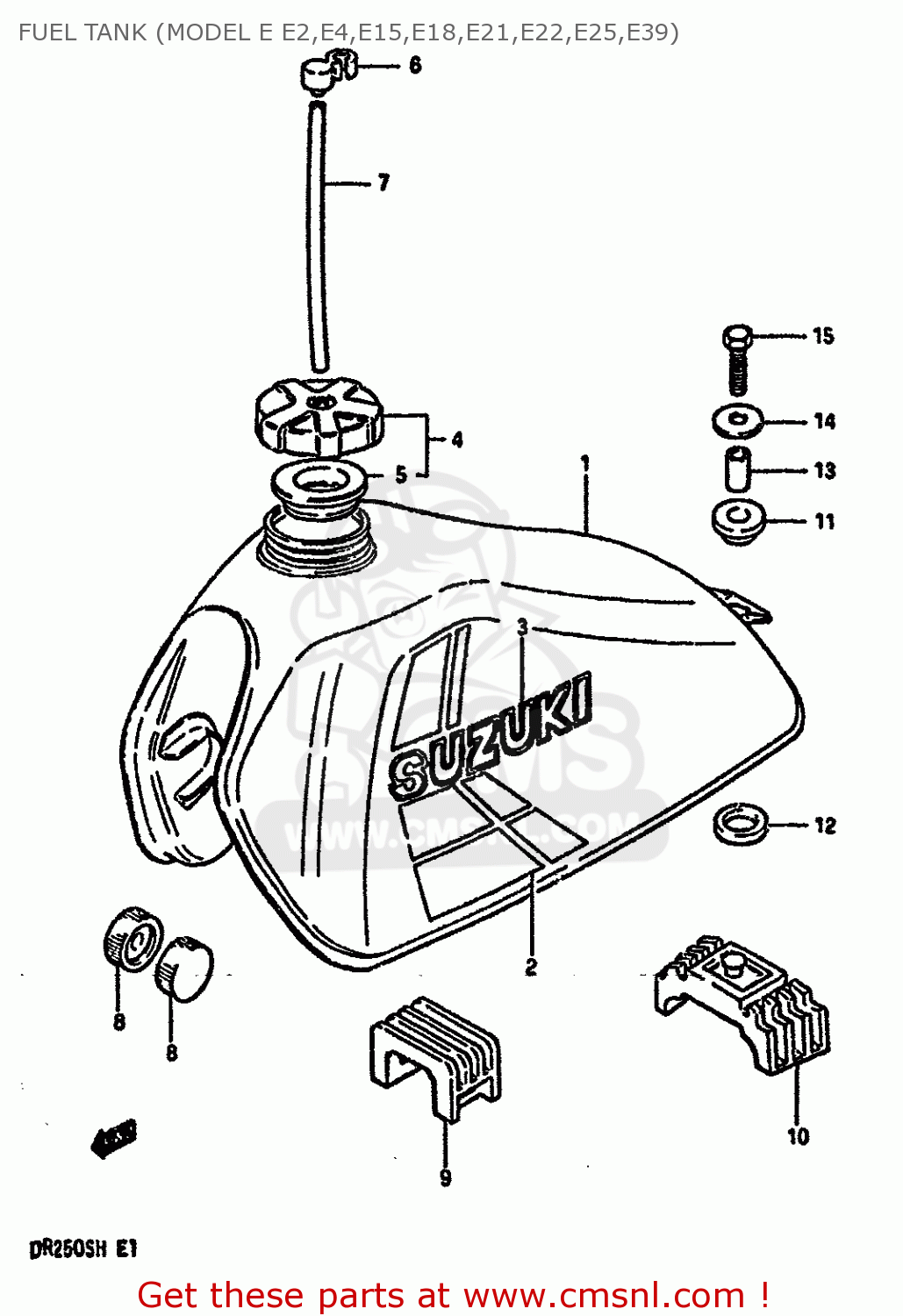 FUEL TANK (MODEL E E2,E4,E15,E18,E21,E22,E25,E39) DR250S 1984 (E) (E01 E02 E04 E6 E18 E21 E22 E24 E25 E39)