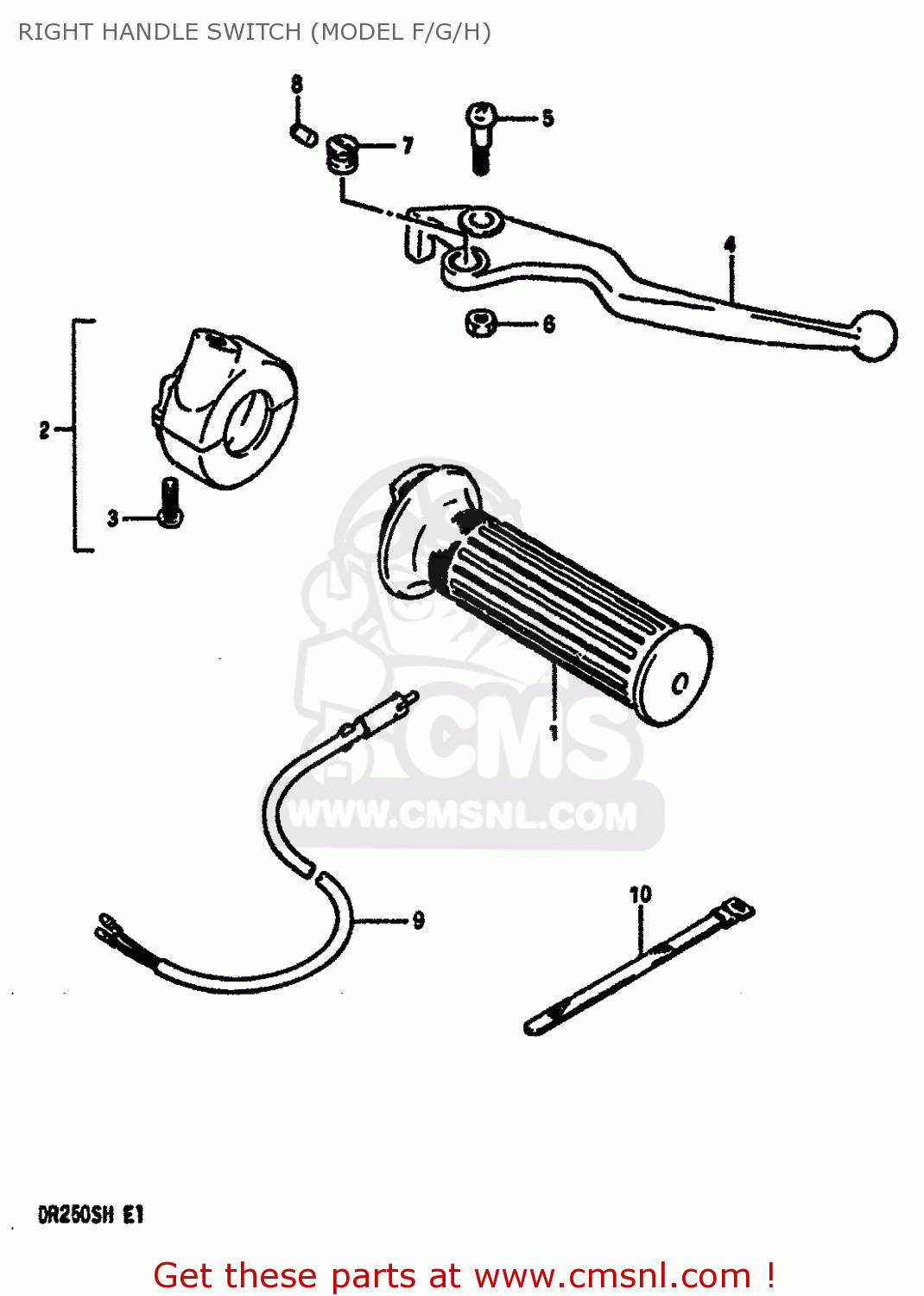 RIGHT HANDLE SWITCH (MODEL F/G/H) DR250S 1984 (E) (E01 E02 E04 E6 E18 E21 E22 E24 E25 E39)