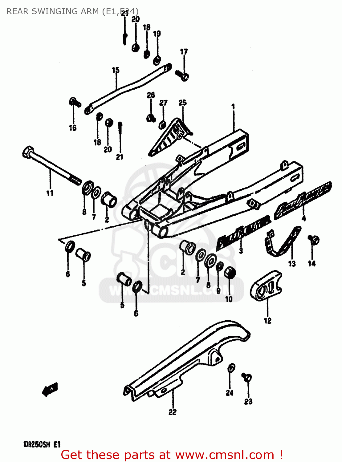 REAR SWINGING ARM (E1,E24) DR250S 1984 (E) (E01 E02 E04 E6 E18 E21 E22 E24 E25 E39)
