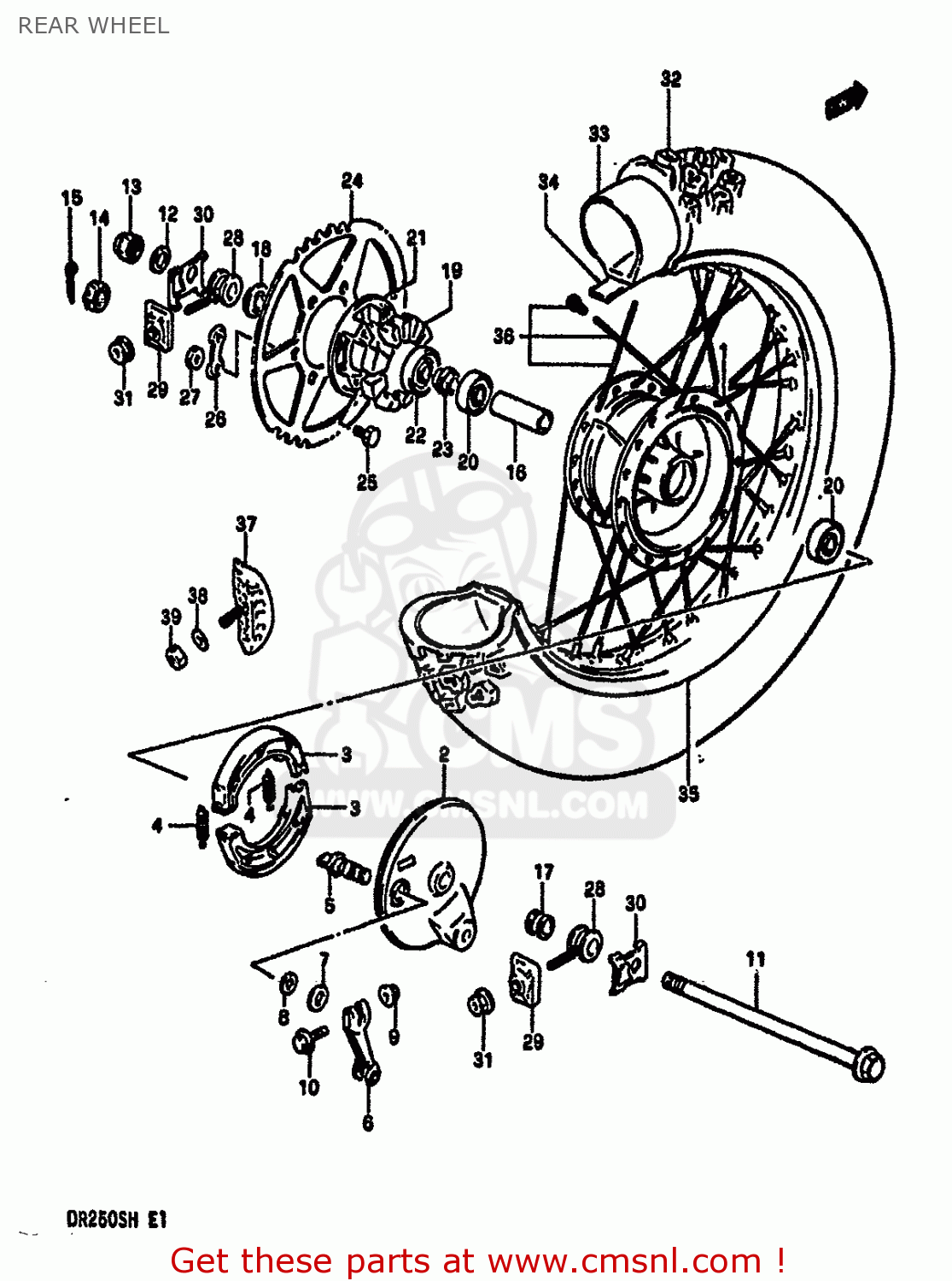 REAR WHEEL DR250S 1984 (E) (E01 E02 E04 E6 E18 E21 E22 E24 E25 E39)