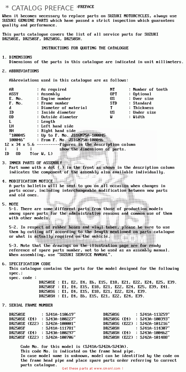 * CATALOG PREFACE * DR250S 1984 (E) (E01 E02 E04 E6 E18 E21 E22 E24 E25 E39)