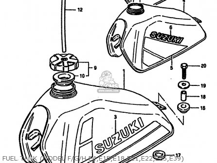 FUEL TANK (MODEL F/G/H E4,E15,E18,E21,E22,E25,E39) - DR250S 1984 (E) (E01 E02 E04 E6 E18 E21 E22 E24 E25 E39)