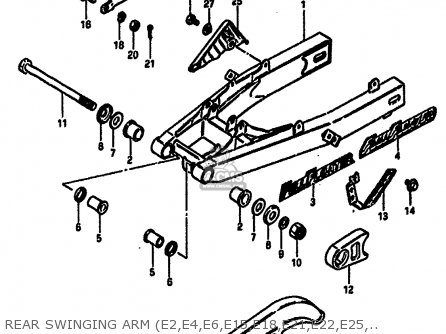 REAR SWINGING ARM (E2,E4,E6,E15,E18,E21,E22,E25,E39) - DR250S 1984 (E) (E01 E02 E04 E6 E18 E21 E22 E24 E25 E39)