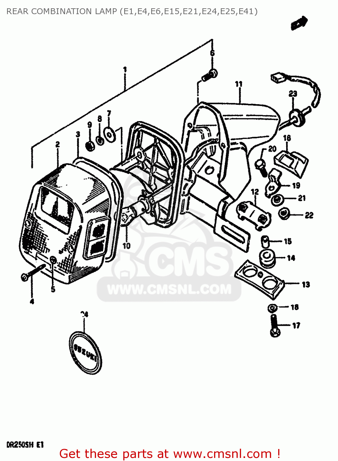 REAR COMBINATION LAMP (E1,E4,E6,E15,E21,E24,E25,E41) DR250S 1985 (F) (E01 E04 E15 E18 E21 E22 E24 E25 E39 E41)