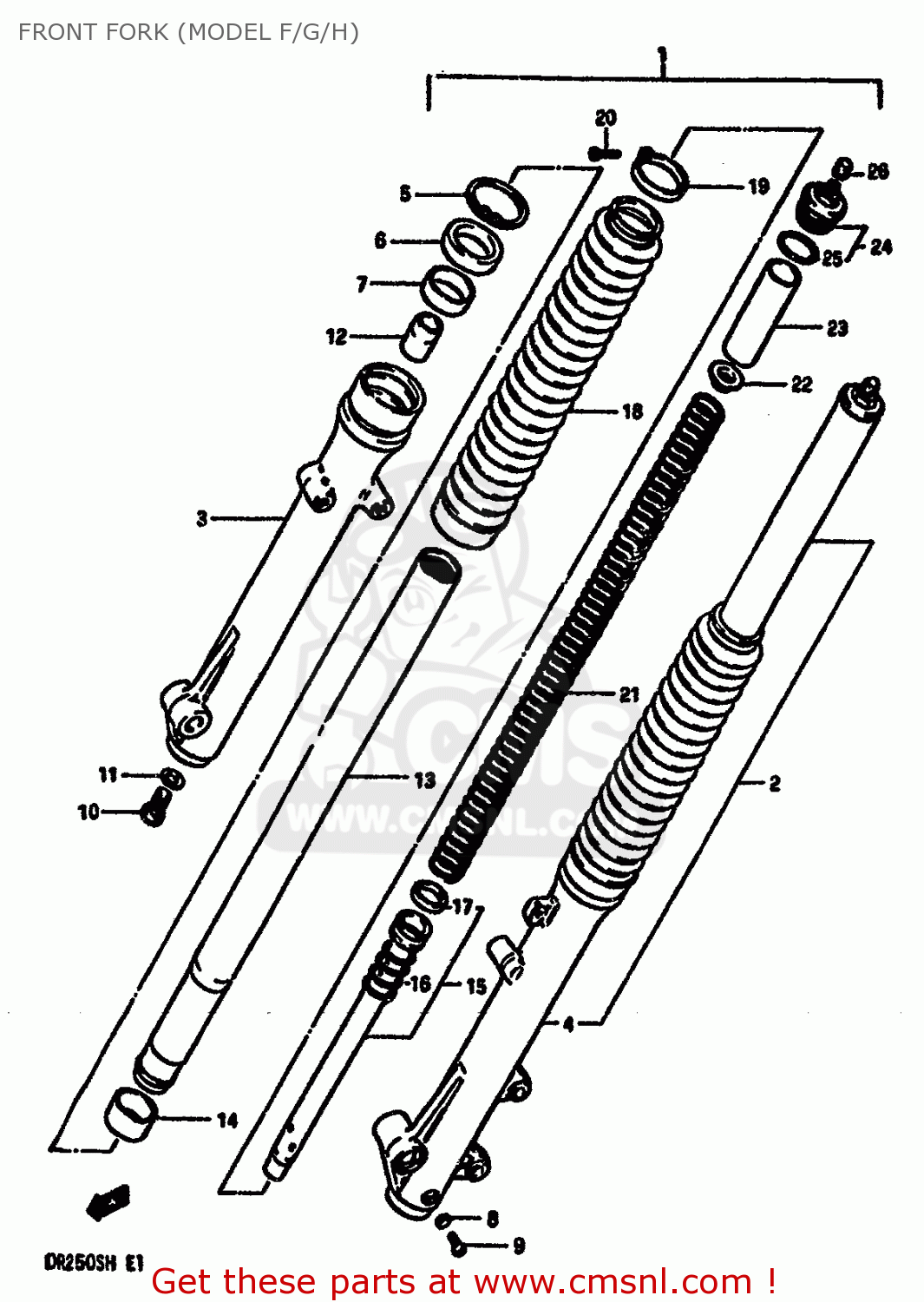 FRONT FORK (MODEL F/G/H) DR250S 1985 (F) (E01 E04 E15 E18 E21 E22 E24 E25 E39 E41)