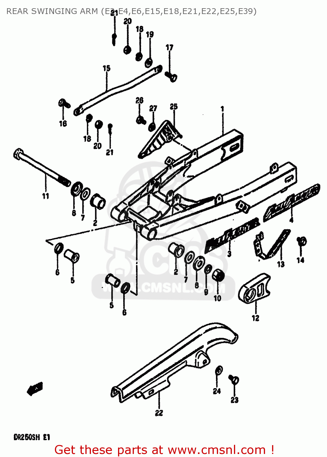 REAR SWINGING ARM (E2,E4,E6,E15,E18,E21,E22,E25,E39) DR250S 1985 (F) (E01 E04 E15 E18 E21 E22 E24 E25 E39 E41)