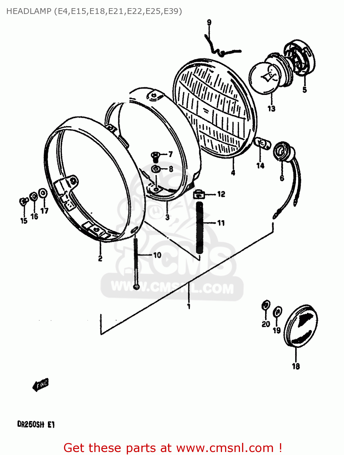 HEADLAMP (E4,E15,E18,E21,E22,E25,E39) DR250S 1986 (G) (E01 E04 E15 E18 E21 E22 E24 E39)