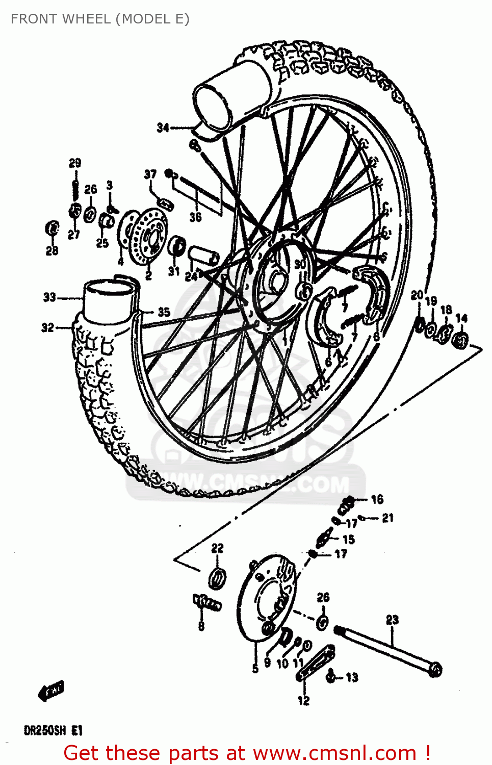 FRONT WHEEL (MODEL E) DR250S 1986 (G) (E01 E04 E15 E18 E21 E22 E24 E39)
