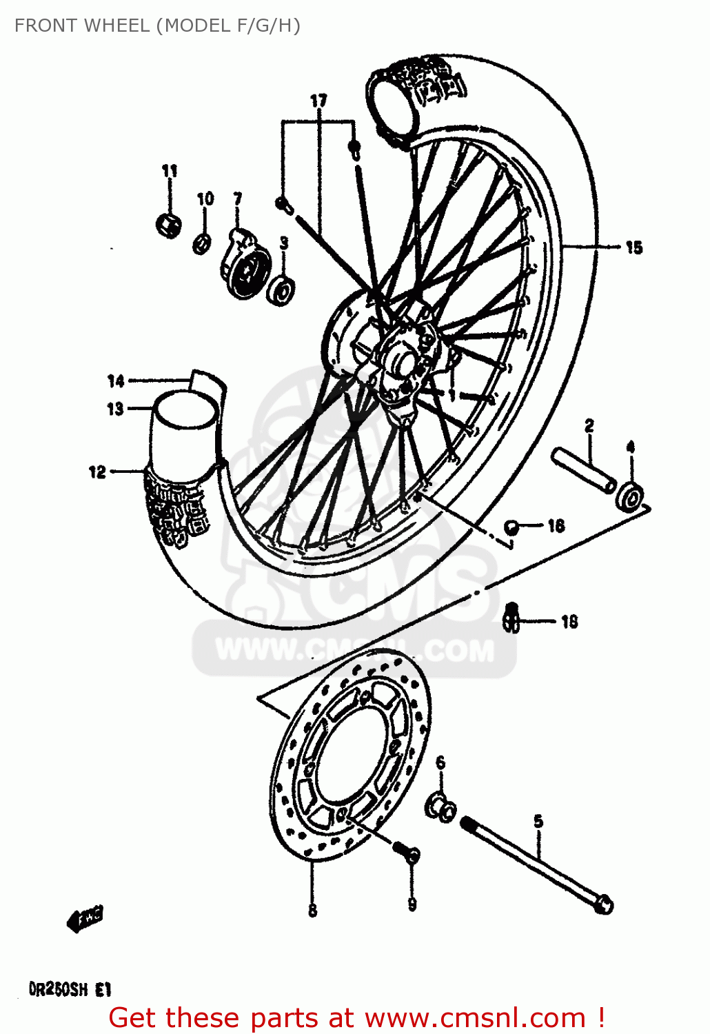 FRONT WHEEL (MODEL F/G/H) DR250S 1986 (G) (E01 E04 E15 E18 E21 E22 E24 E39)