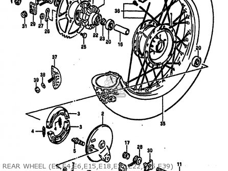 REAR WHEEL (E2,E4,E6,E15,E18,E21,E22,E25,E39) - DR250S 1986 (G) (E01 E04 E15 E18 E21 E22 E24 E39)
