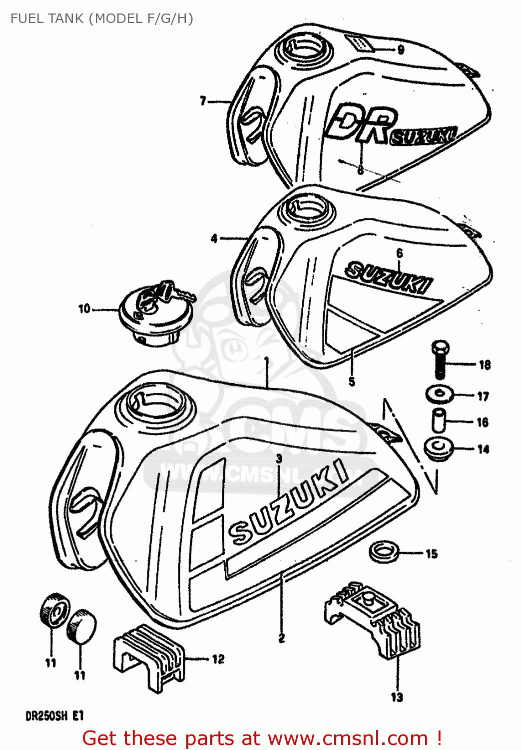 FUEL TANK (MODEL F/G/H) DR250S 1987 (H) (E01 E04 E06 E15 E21 E22 E24 E39)