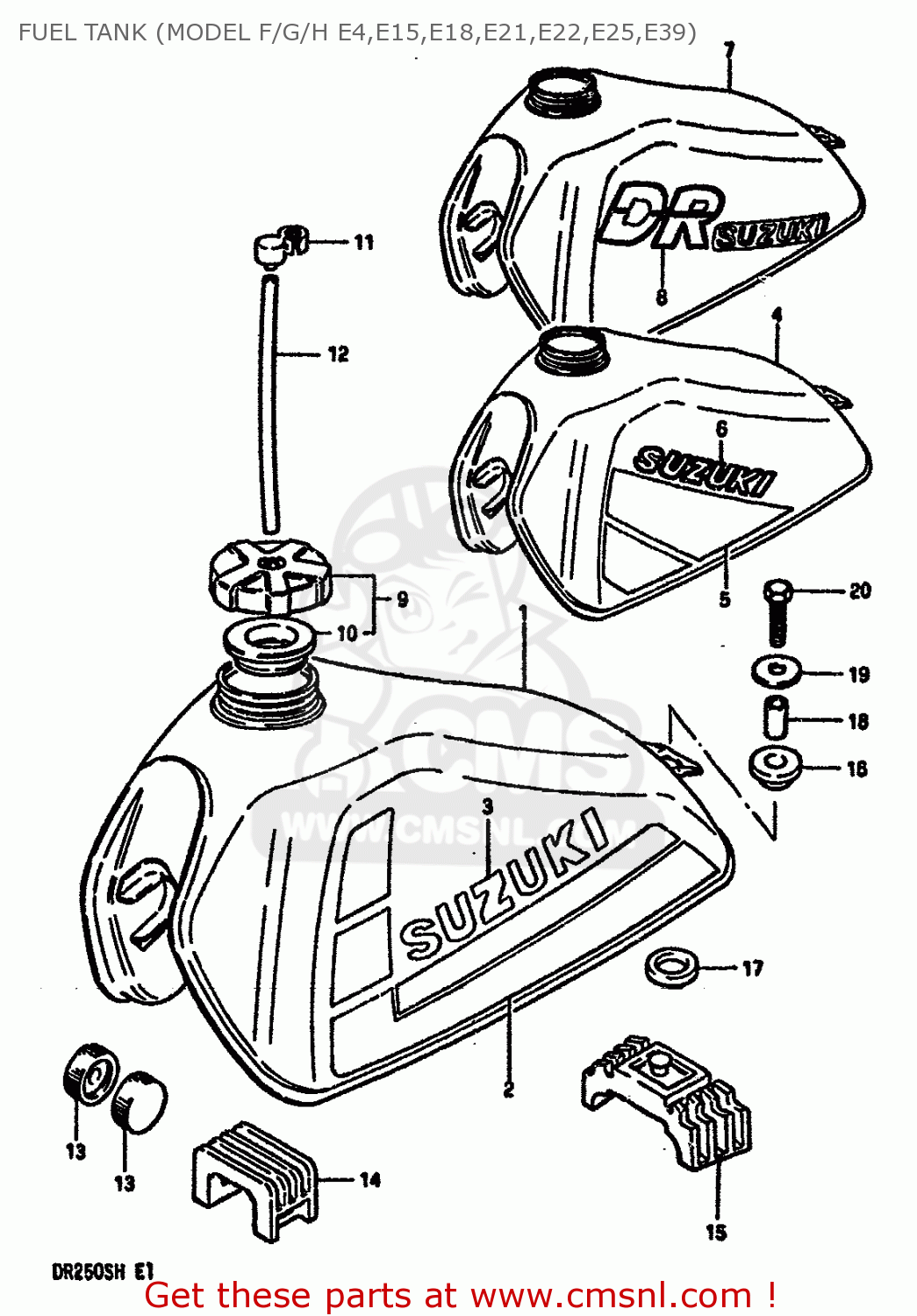 FUEL TANK (MODEL F/G/H E4,E15,E18,E21,E22,E25,E39) DR250S 1987 (H) (E01 E04 E06 E15 E21 E22 E24 E39)