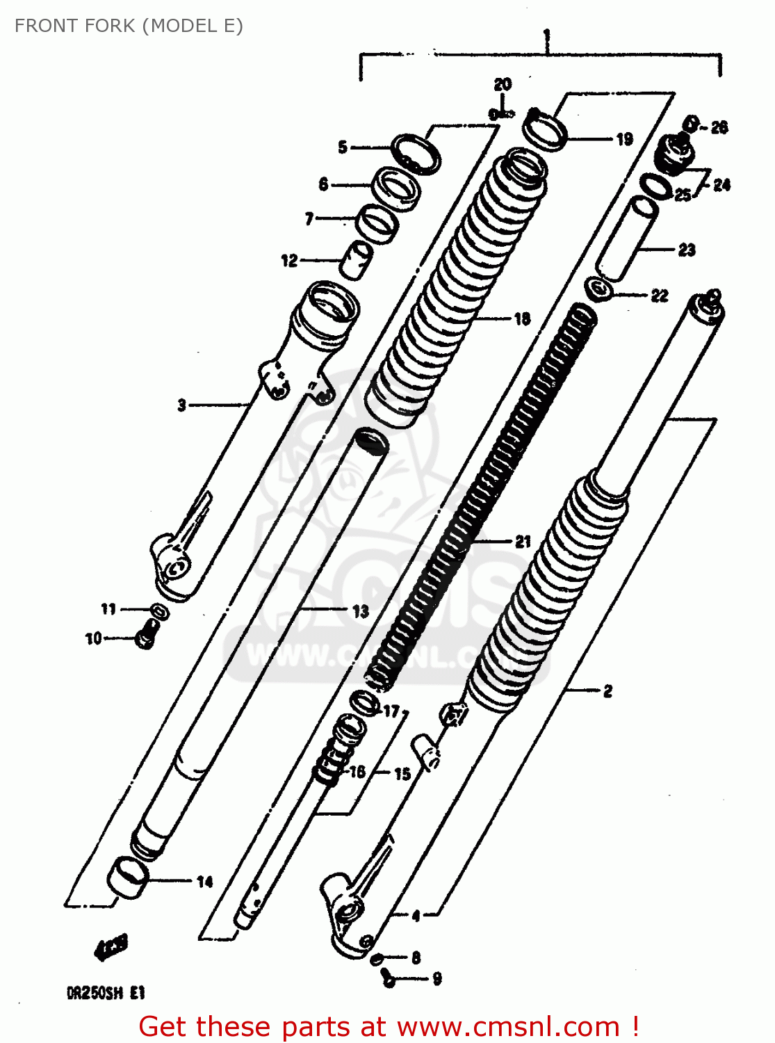 FRONT FORK (MODEL E) DR250S 1987 (H) (E01 E04 E06 E15 E21 E22 E24 E39)