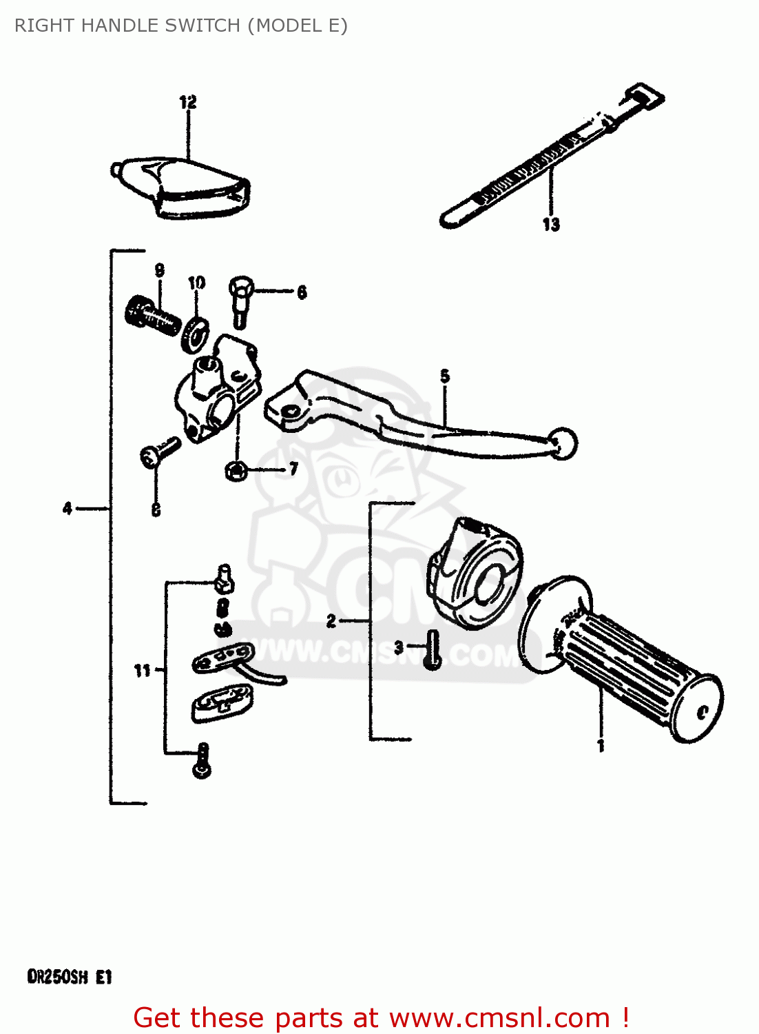 RIGHT HANDLE SWITCH (MODEL E) DR250S 1987 (H) (E01 E04 E06 E15 E21 E22 E24 E39)