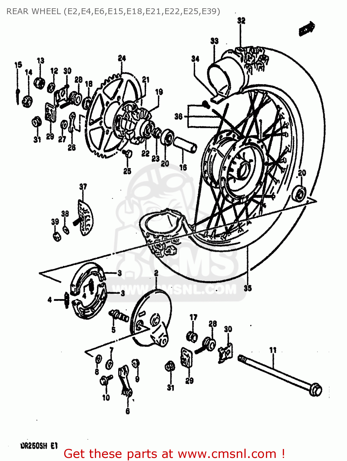 REAR WHEEL (E2,E4,E6,E15,E18,E21,E22,E25,E39) DR250S 1987 (H) (E01 E04 E06 E15 E21 E22 E24 E39)