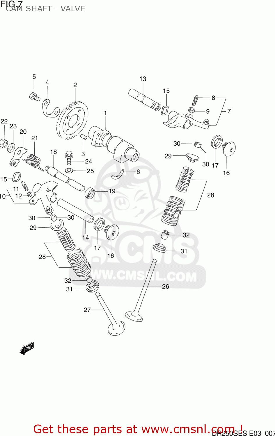 CAM SHAFT - VALVE DR250SE 1990 (L) USA (E03)
