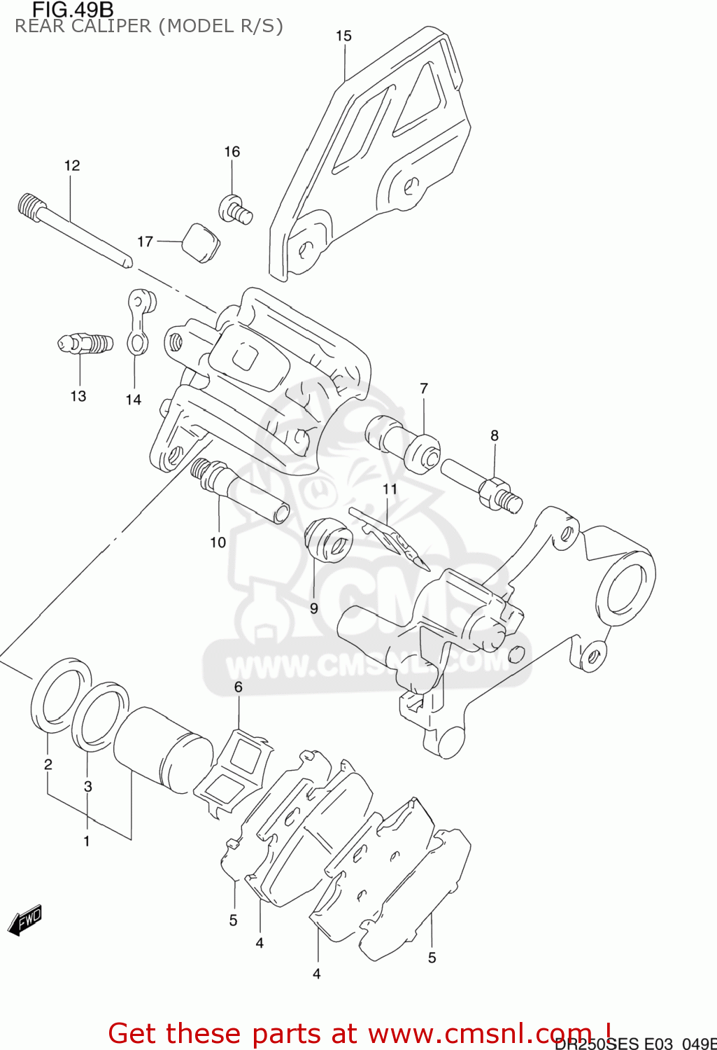REAR CALIPER (MODEL R/S) DR250SE 1990 (L) USA (E03)
