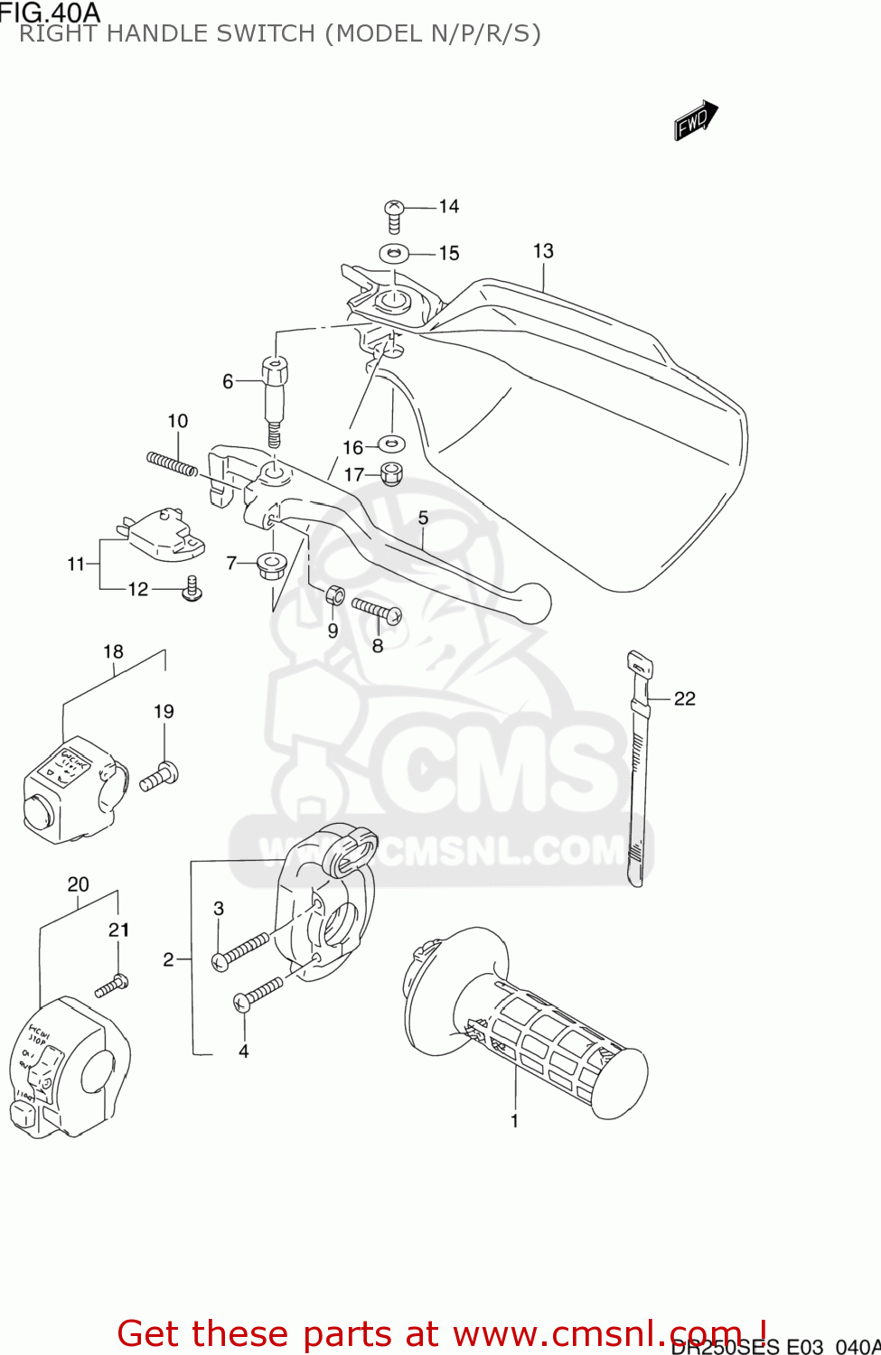RIGHT HANDLE SWITCH (MODEL N/P/R/S) DR250SE 1990 (L) USA (E03)