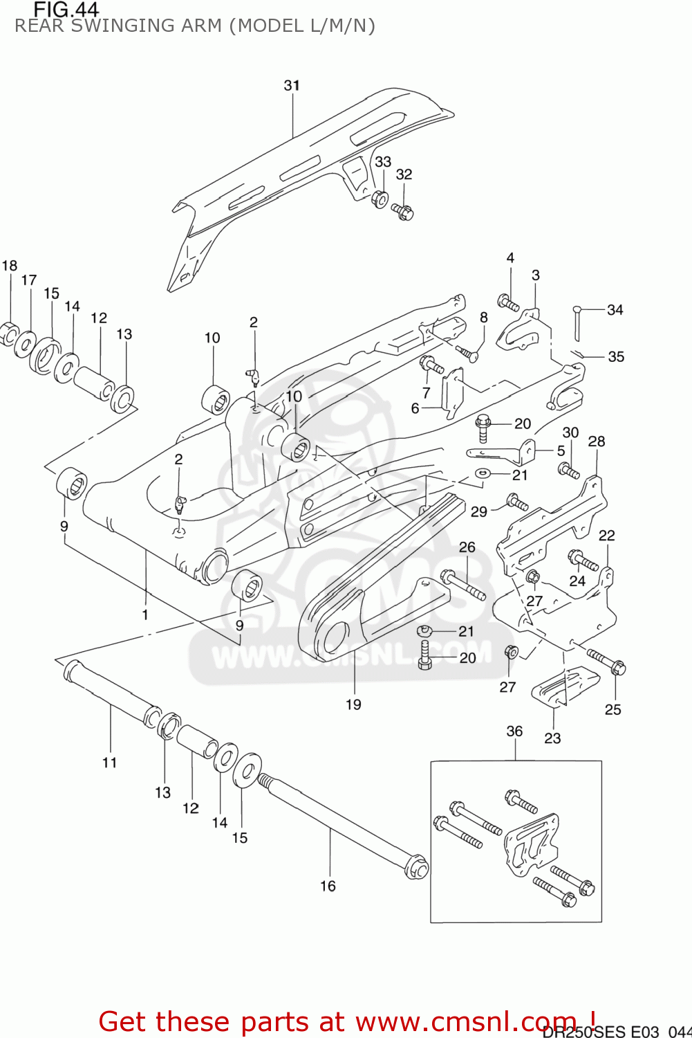 REAR SWINGING ARM (MODEL L/M/N) DR250SE 1994 (R) USA (E03)