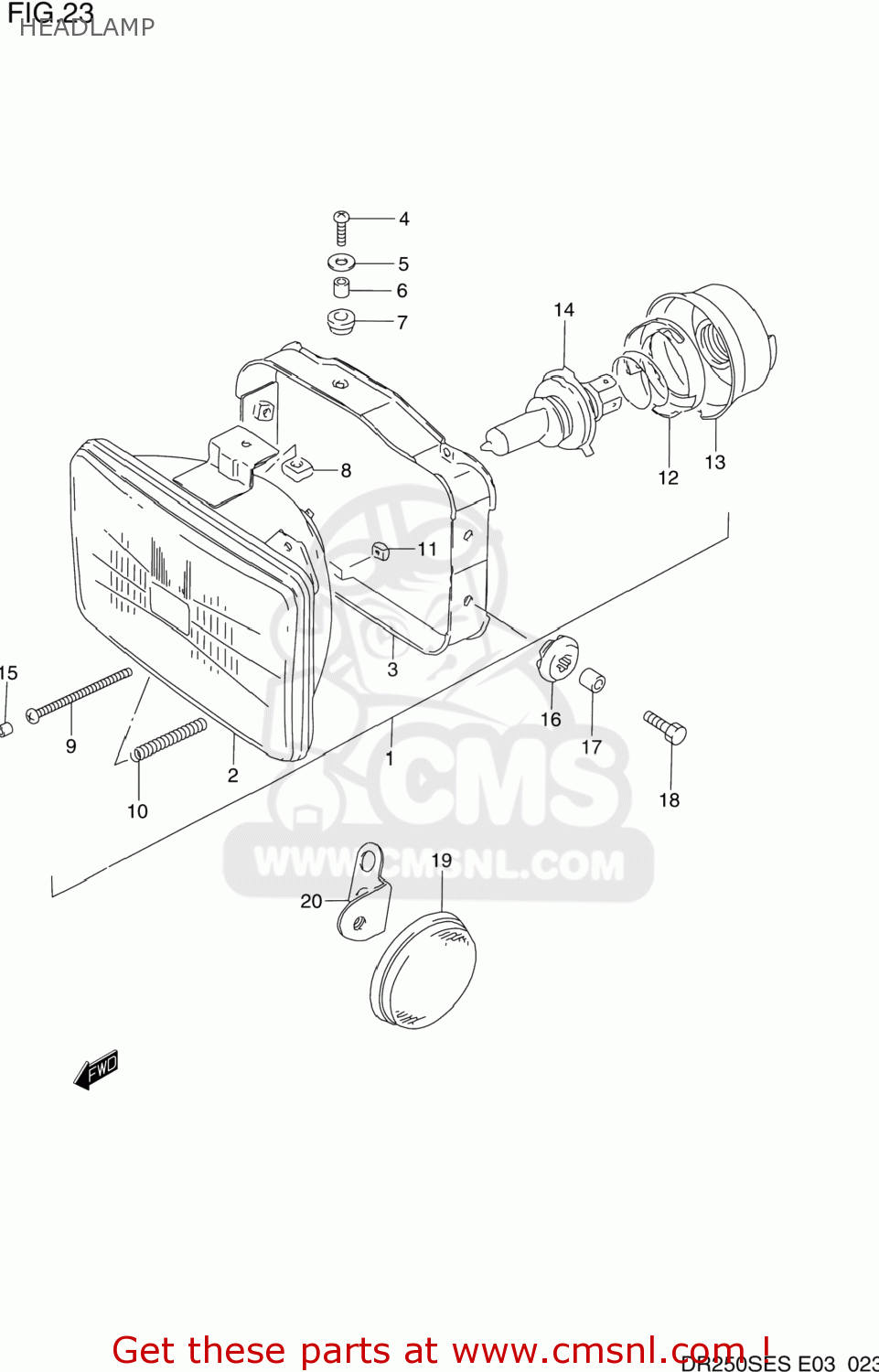 HEADLAMP DR250SE 1995 (S) USA (E03)