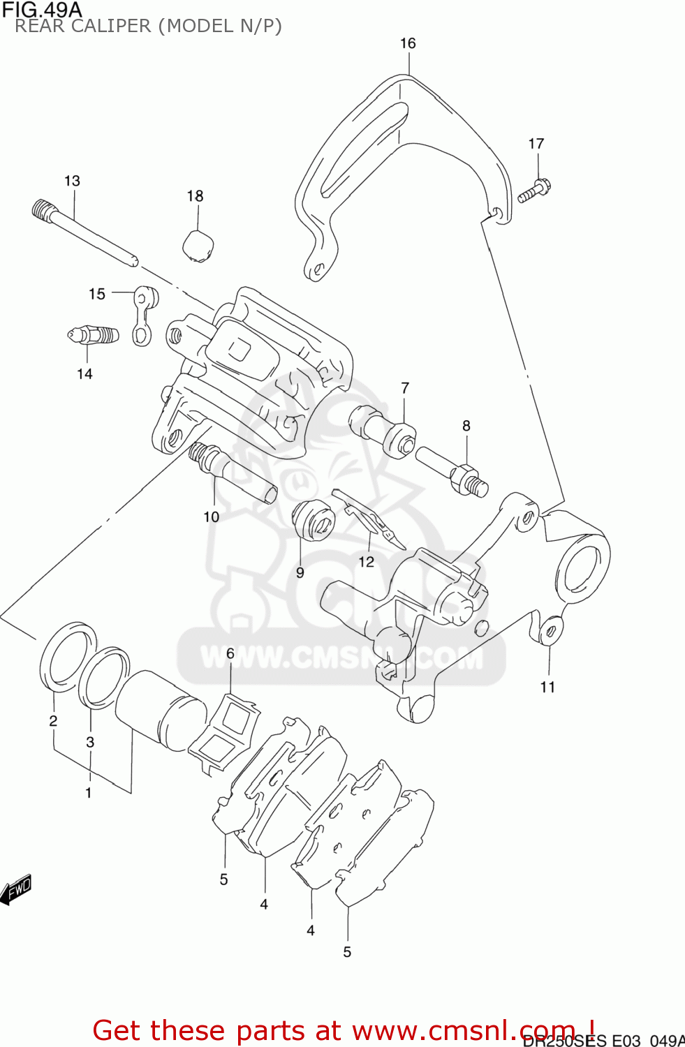 REAR CALIPER (MODEL N/P) DR250SE 1995 (S) USA (E03)