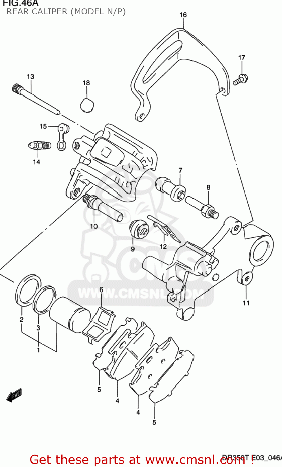 REAR CALIPER (MODEL N/P) DR350 1990 (L) USA (E03)