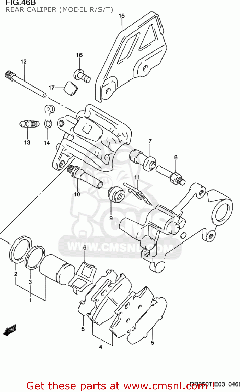 REAR CALIPER (MODEL R/S/T) DR350 1991 (M) USA (E03)