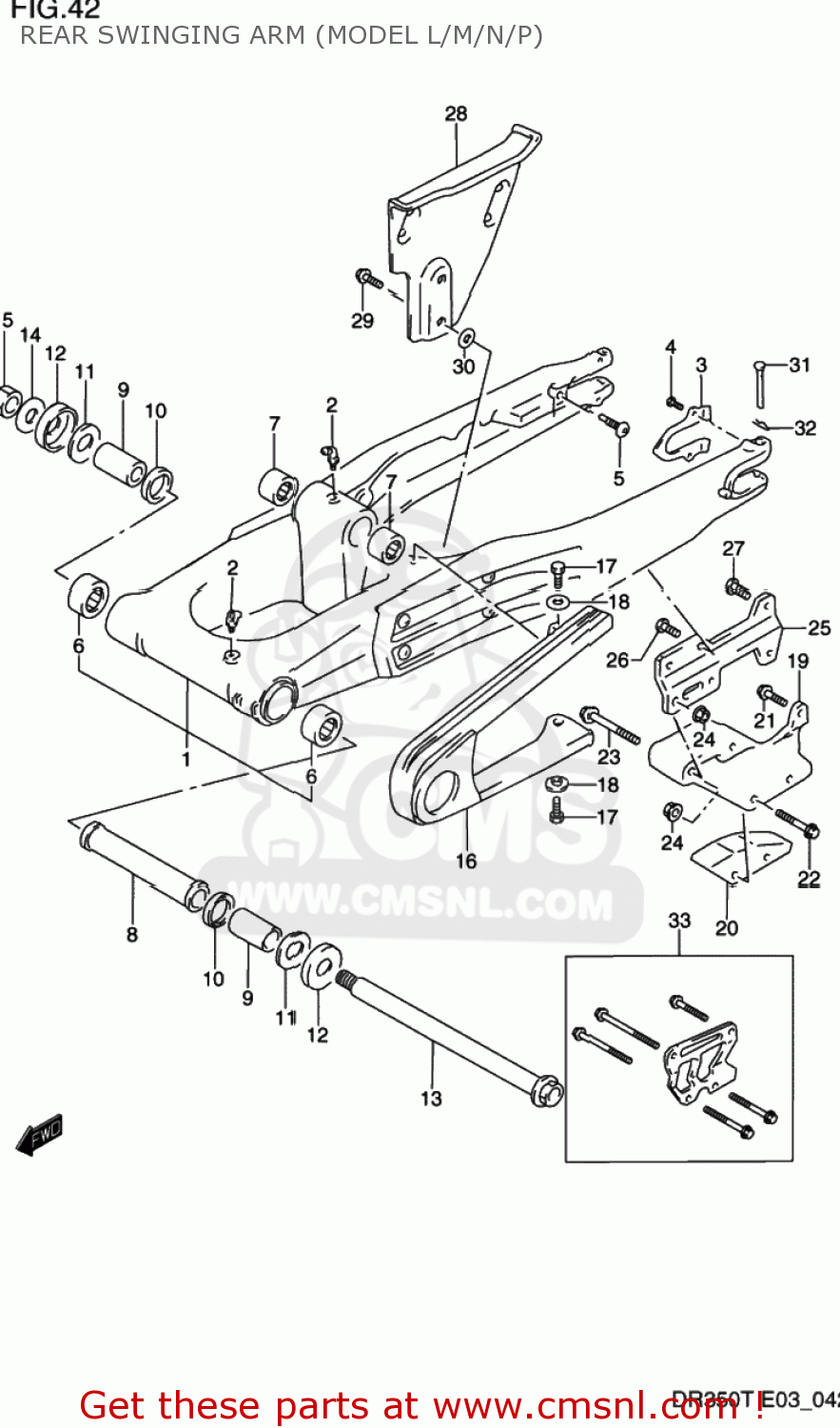 REAR SWINGING ARM (MODEL L/M/N/P) DR350 1993 (P) USA (E03)