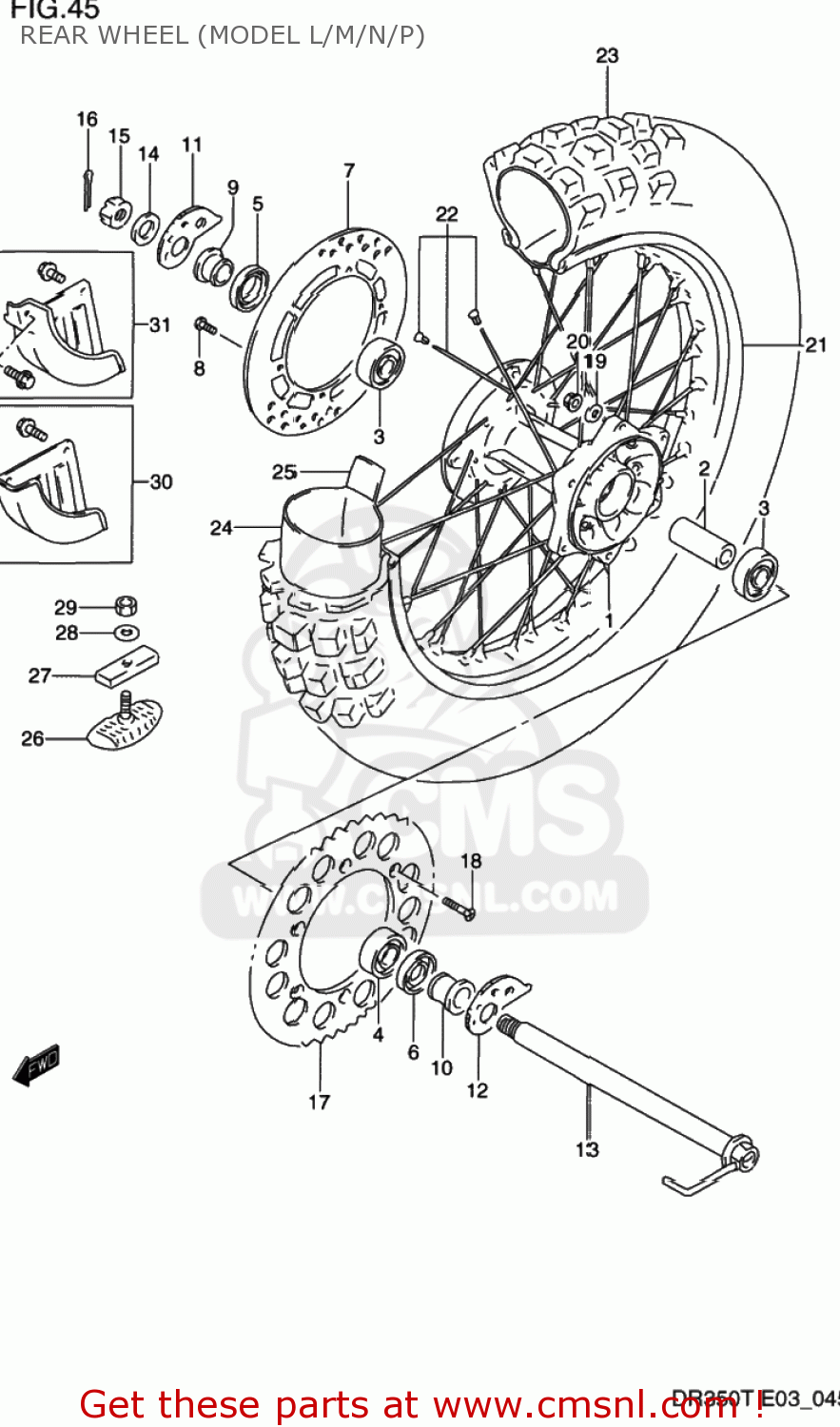 REAR WHEEL (MODEL L/M/N/P) DR350 1993 (P) USA (E03)