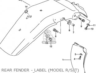 REAR FENDER - LABEL (MODEL R/S/T) - DR350 1993 (P) USA (E03)
