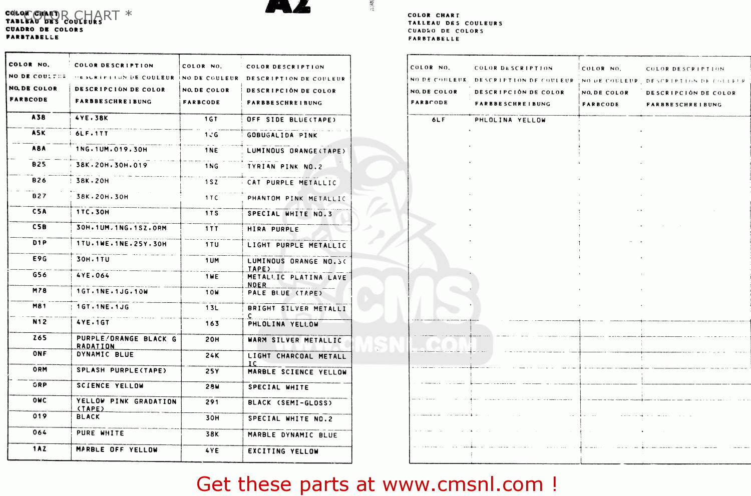 * COLOR CHART * DR350 1996 (T)