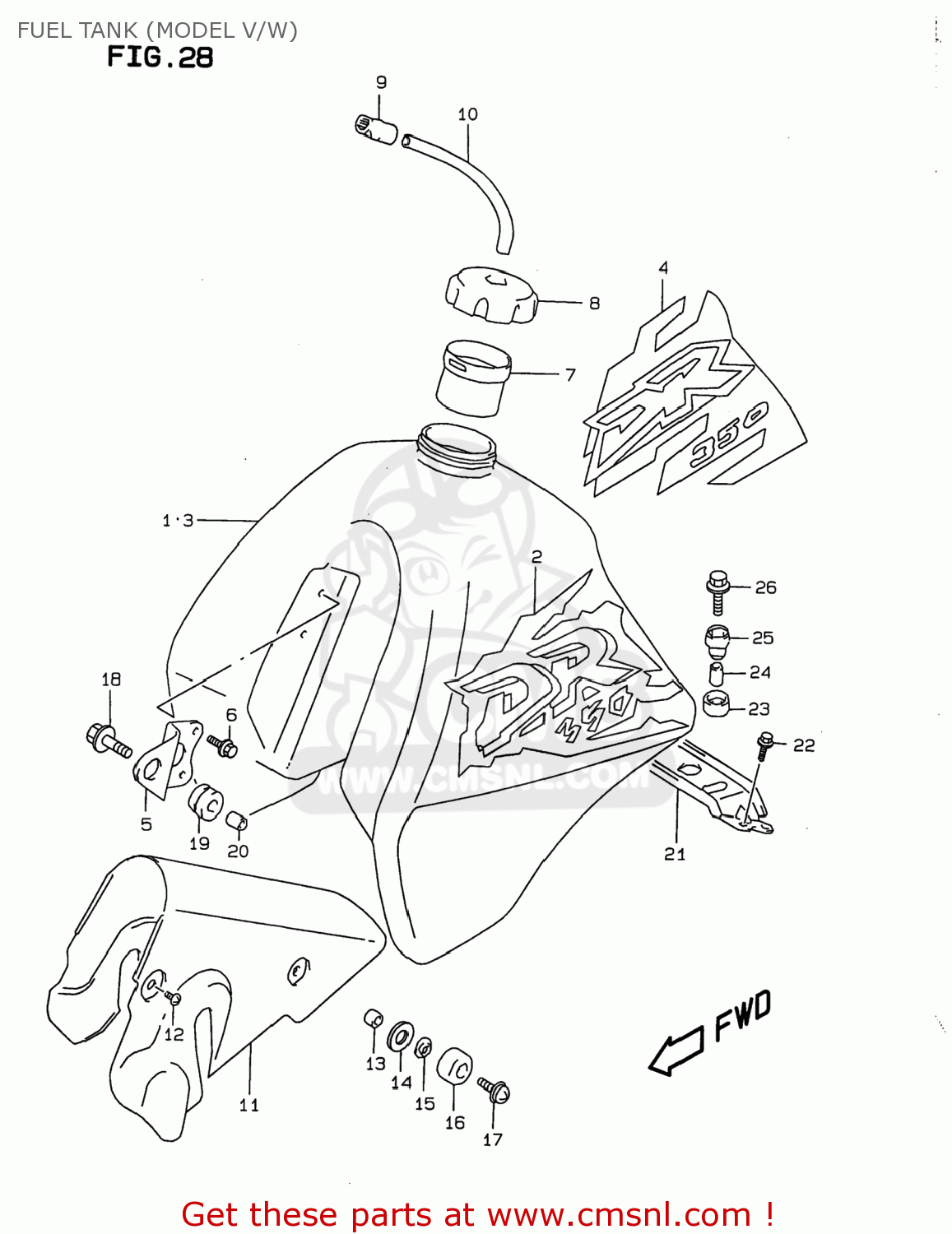 FUEL TANK (MODEL V/W) DR350 1997 (V) USA (E03)