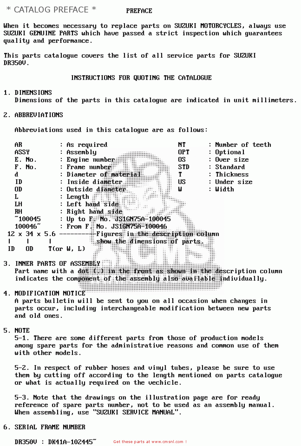 * CATALOG PREFACE * DR350 1998 (W)