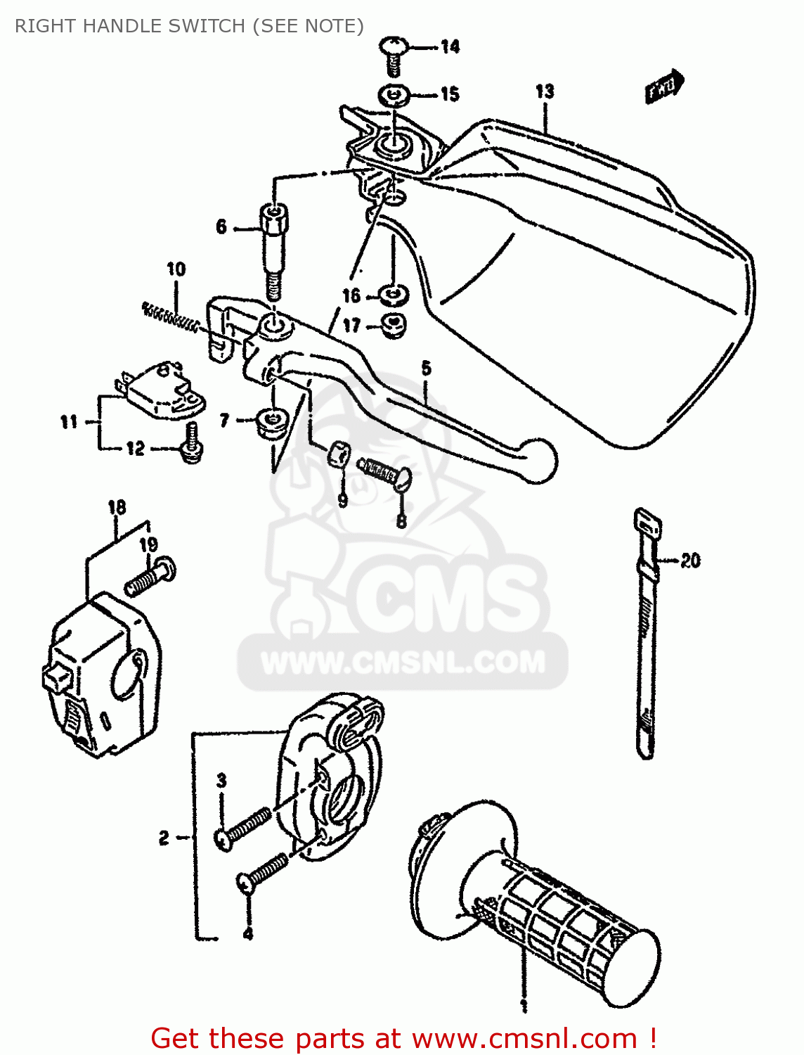 RIGHT HANDLE SWITCH (SEE NOTE) DR350S 1990 (L) (E02 E04 E15 E17 E21 E22 E25 E34)