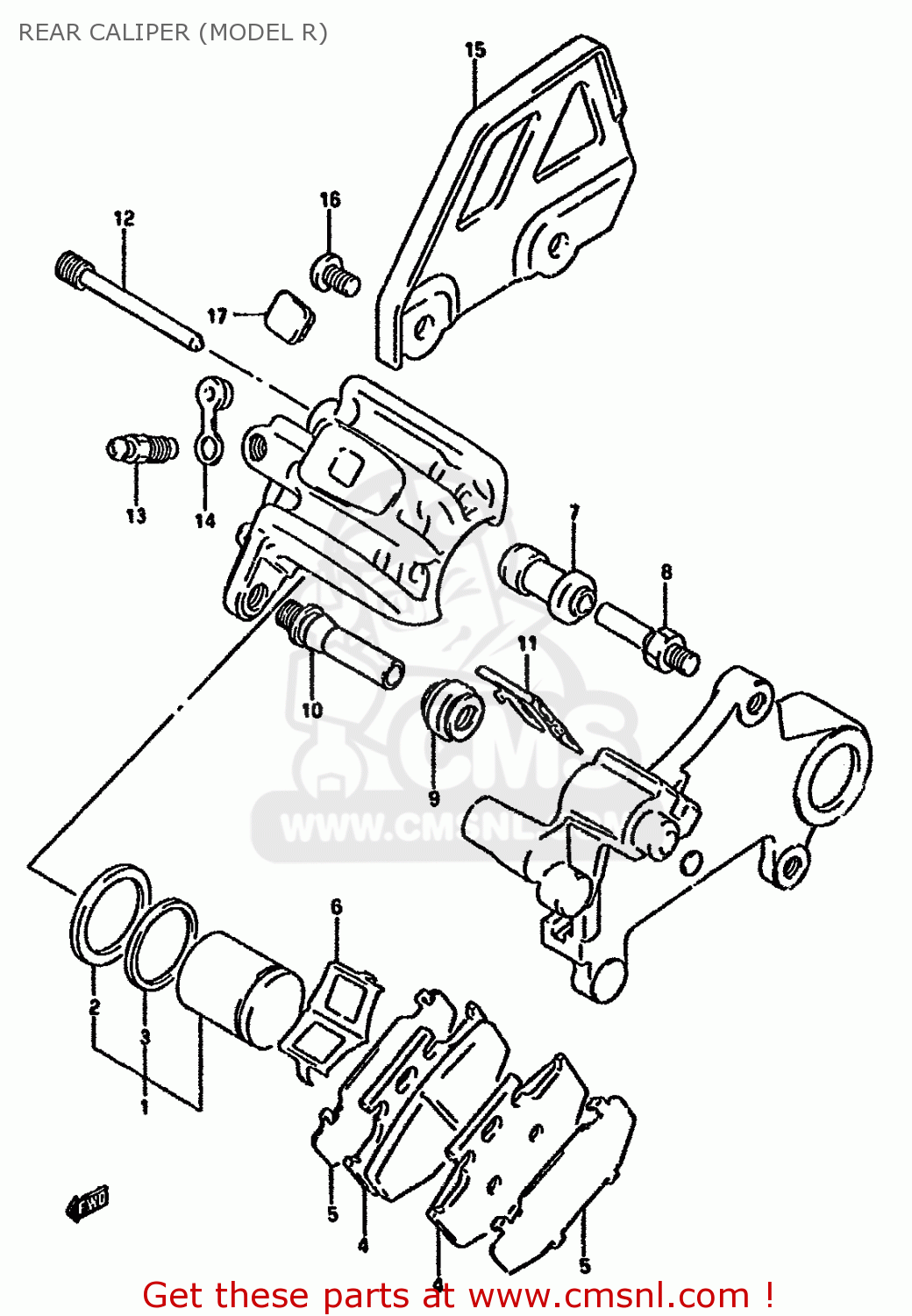 REAR CALIPER (MODEL R) DR350S 1990 (L) (E02 E04 E15 E17 E21 E22 E25 E34)