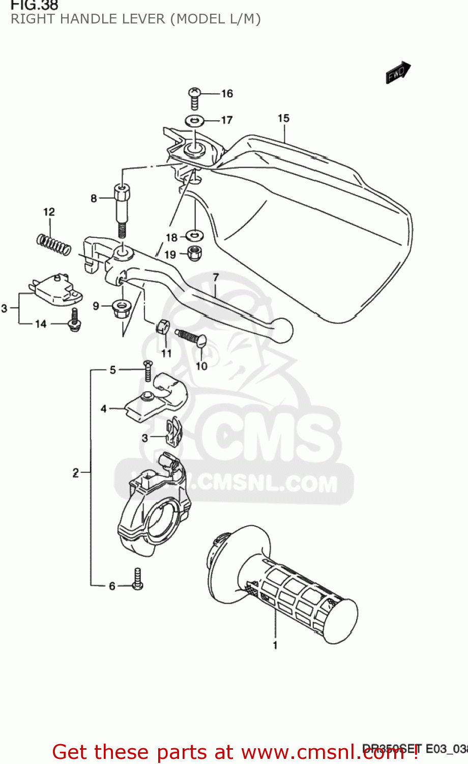 RIGHT HANDLE LEVER (MODEL L/M) DR350SE 1990 (L) USA (E03)