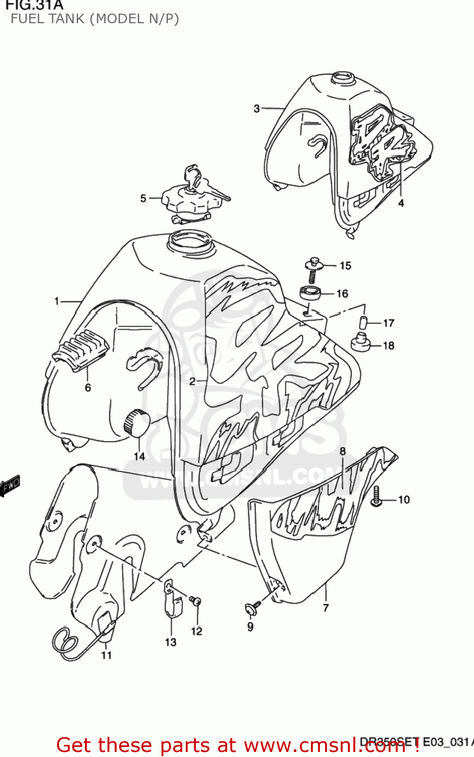 FUEL TANK (MODEL N/P) DR350SE 1992 (N) USA (E03)