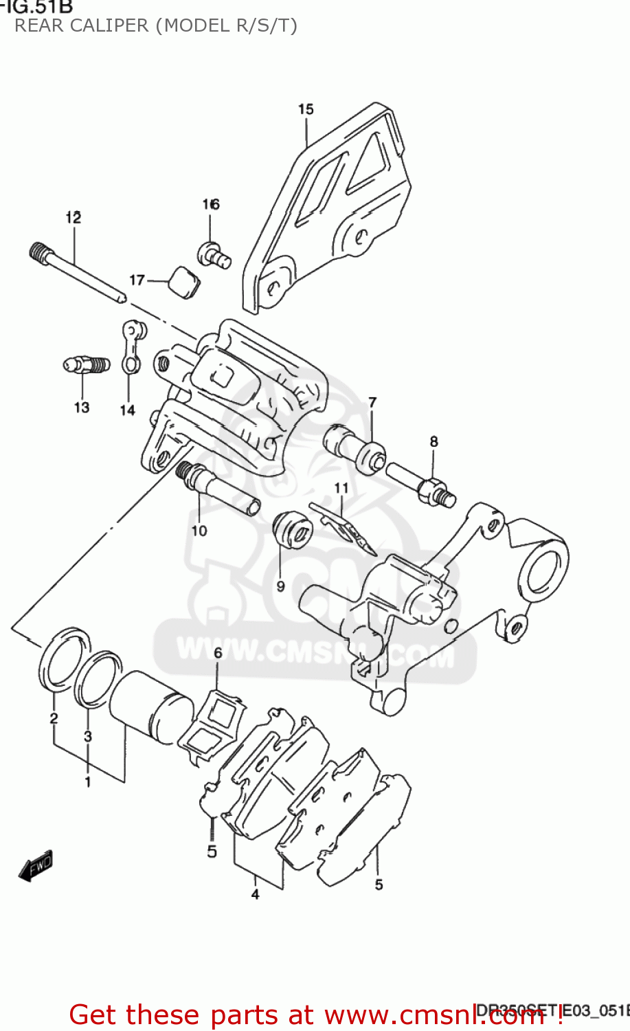 REAR CALIPER (MODEL R/S/T) DR350SE 1992 (N) USA (E03)