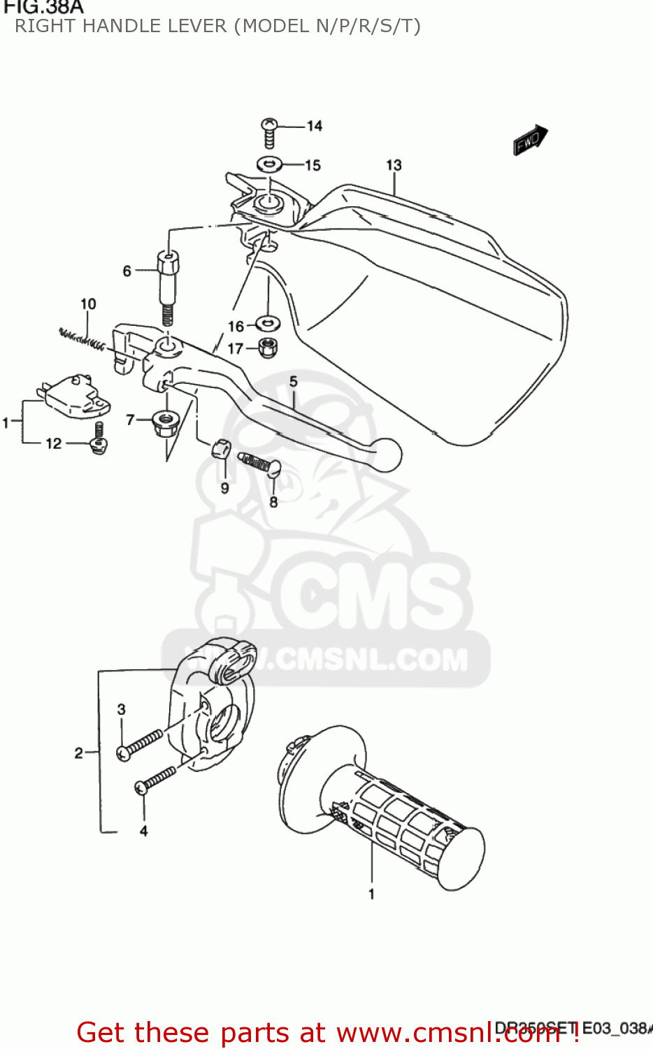 RIGHT HANDLE LEVER (MODEL N/P/R/S/T) DR350SE 1993 (P) USA (E03)