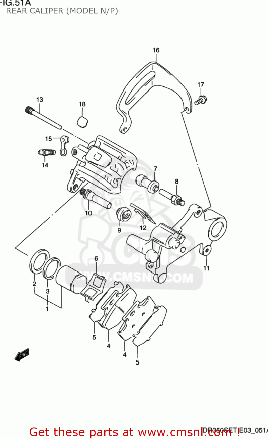 REAR CALIPER (MODEL N/P) DR350SE 1994 (R) USA (E03)