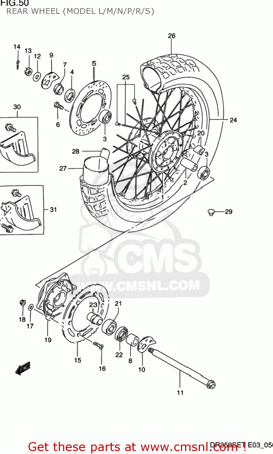 REAR WHEEL (MODEL L/M/N/P/R/S) DR350SE 1995 (S) USA (E03)