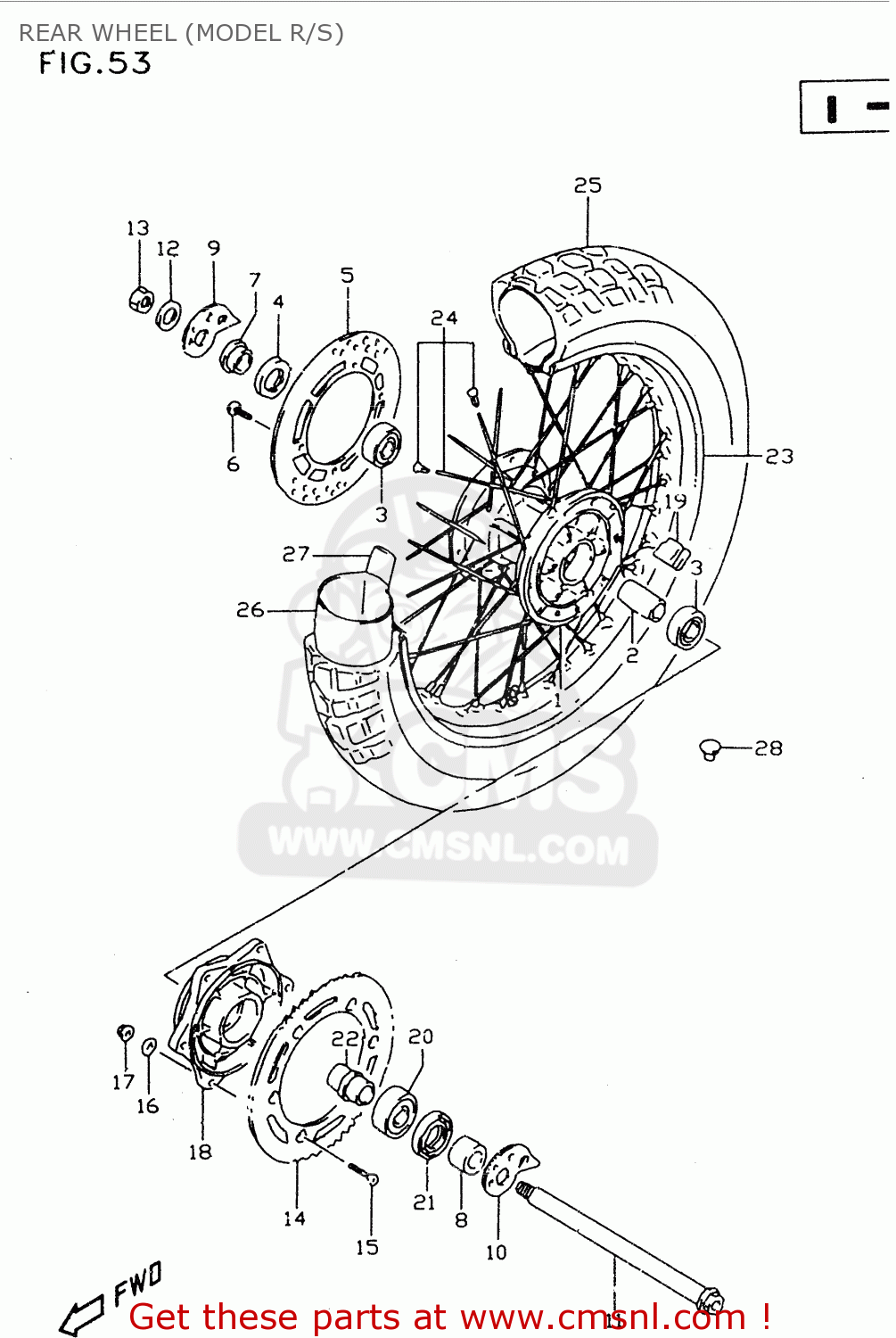 REAR WHEEL (MODEL R/S) DR350SE 1995 (S)
