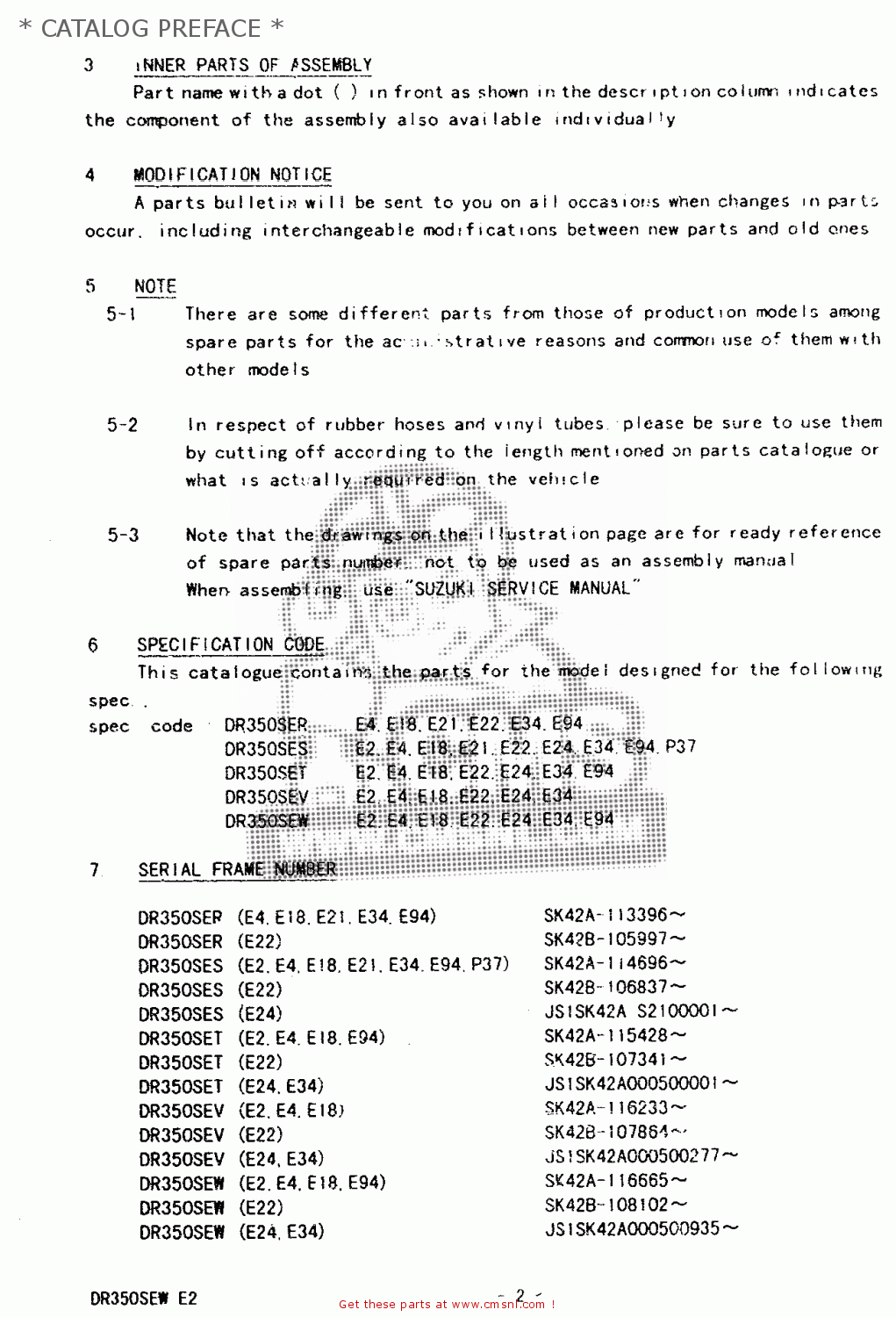 * CATALOG PREFACE * DR350SE 1995 (S)