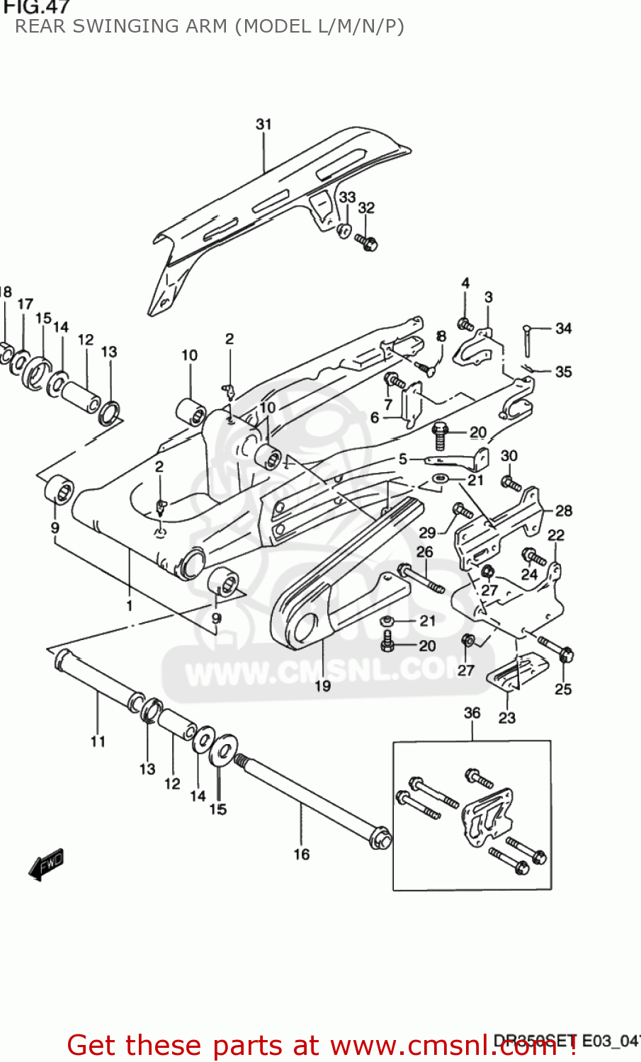 REAR SWINGING ARM (MODEL L/M/N/P) DR350SE 1996 (T) USA (E03)