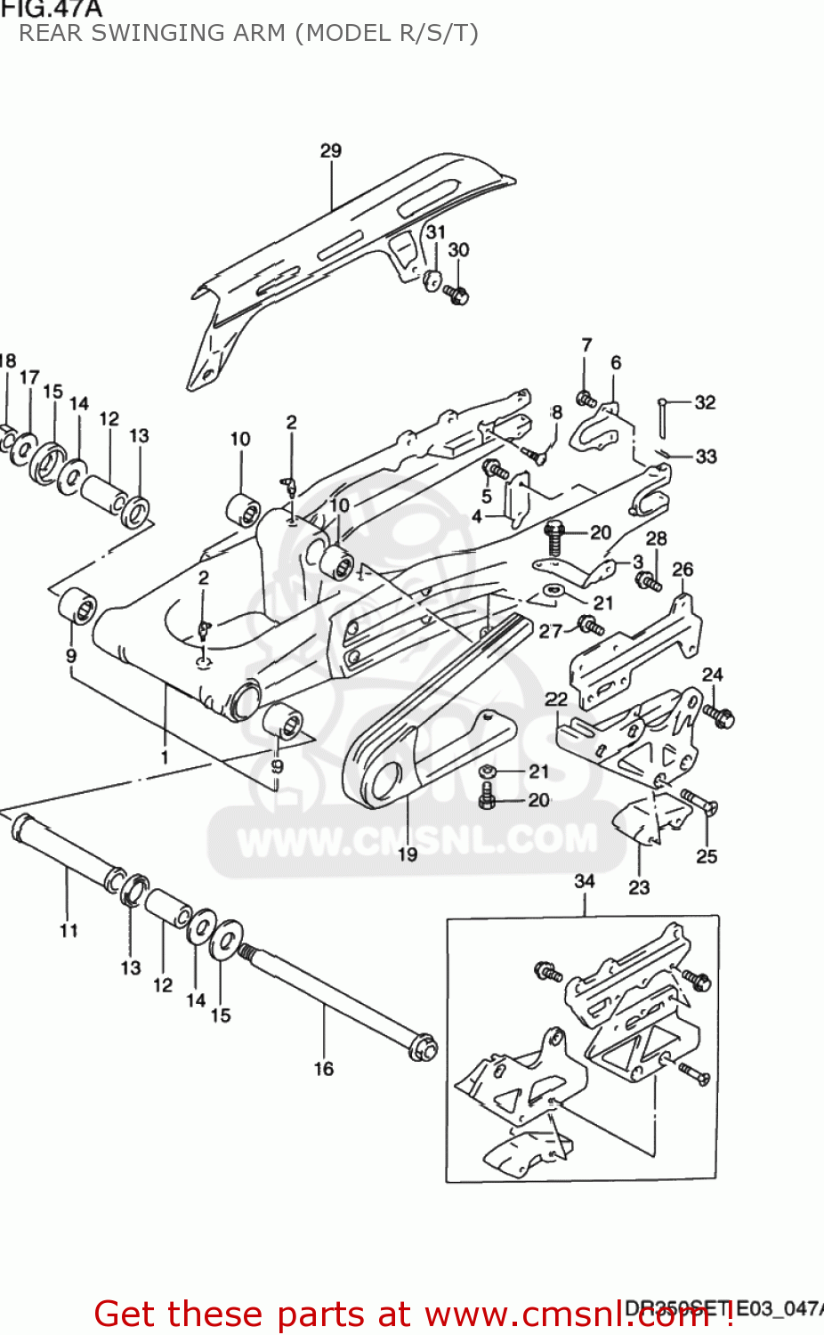REAR SWINGING ARM (MODEL R/S/T) DR350SE 1996 (T) USA (E03)