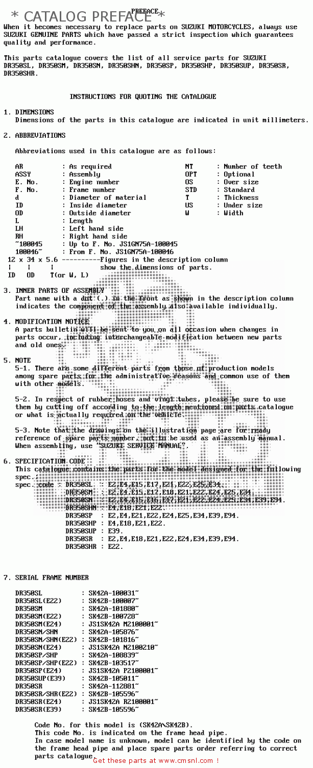 * CATALOG PREFACE * DR350SH 1993 (P) (E04 E18 E21 E22)