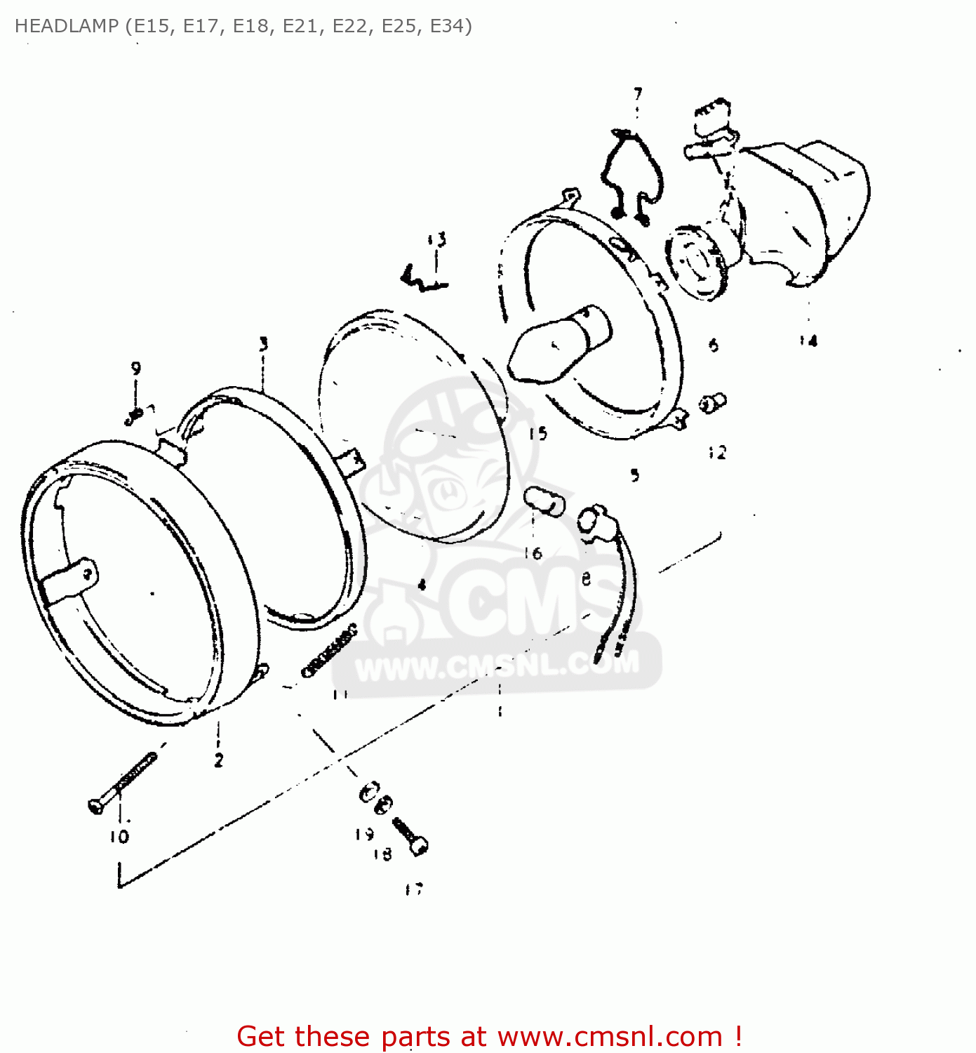 HEADLAMP (E15, E17, E18, E21, E22, E25, E34) DR400S 1980 (T)